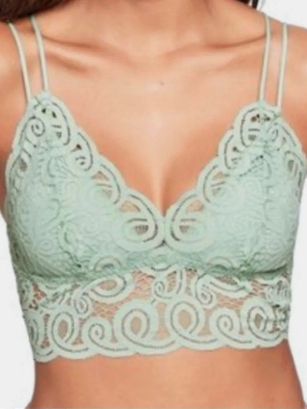 Green Lace Bralette with Double Spaghetti Straps